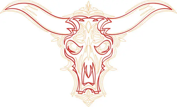 Vector illustration of pinstriped cow skull