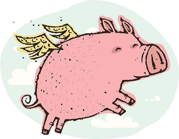 illustrazioni stock, clip art, cartoni animati e icone di tendenza di maiale volante - when pigs fly