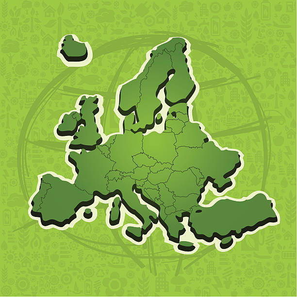 Europe map on ecology icons vector art illustration