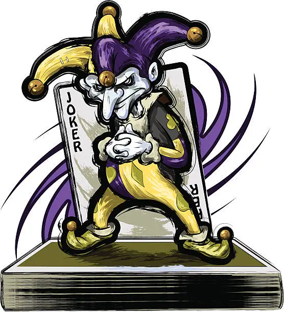 Vector illustration of Joker Standing on a Deck of Cards
