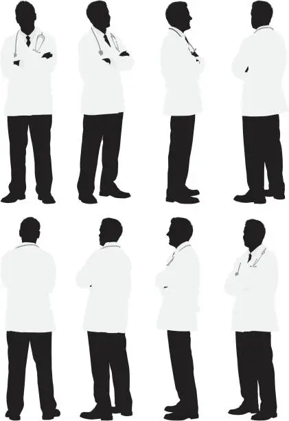 Vector illustration of Multiple images of a doctor