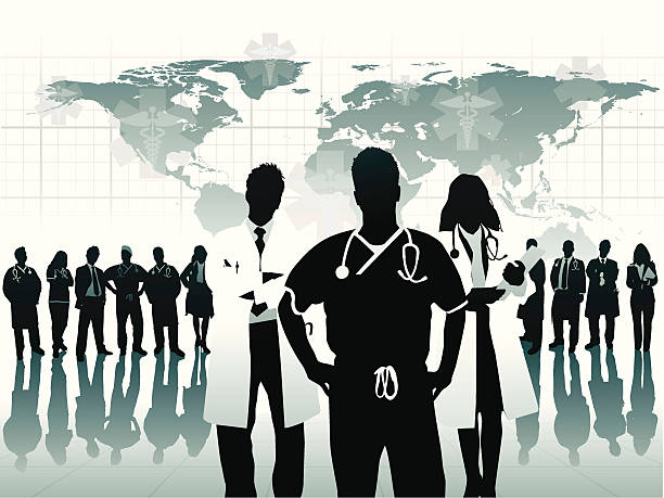 Medical Triage Team Team ready to prioritize order of treatment for patients around the world. Image has been organized neatly keeping the designer in mind. nurse silhouettes stock illustrations