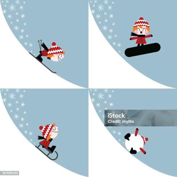 Зимние Виды Спорта И Детский Горнолыжного Слайд Иллюстрации Вектор — стоковая векторная графика и другие изображения на тему Ребёнок