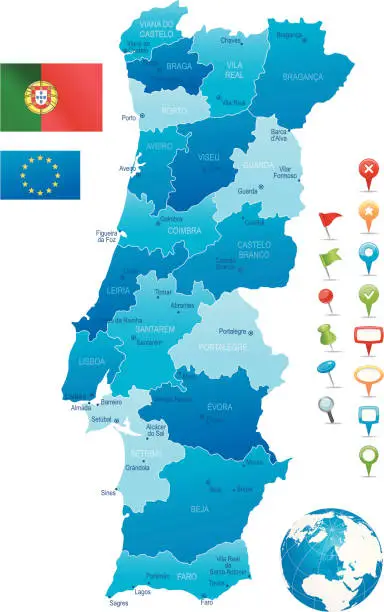 Vector illustration of Portugal - highly detailed map