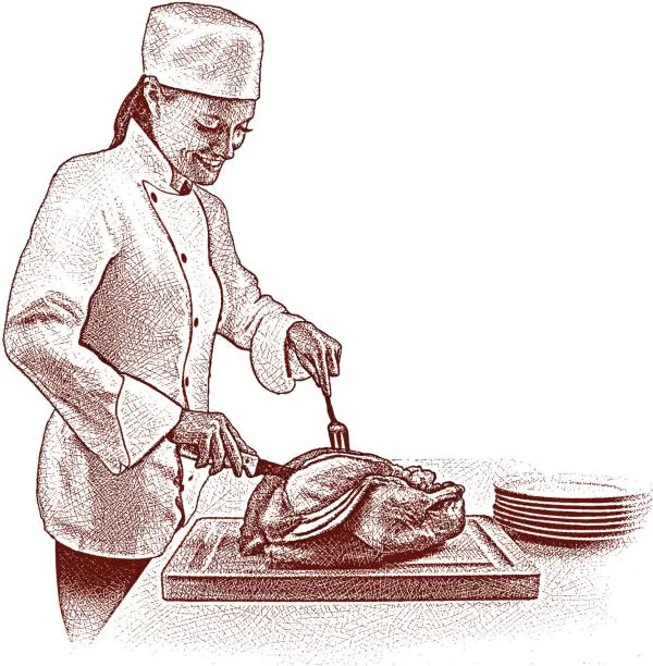 Vector illustration of Chef Slicing Turkey