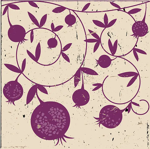 Vector illustration of Purple Decorative Pomegranates On Grunge Background