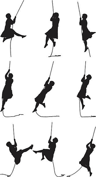 ilustraciones, imágenes clip art, dibujos animados e iconos de stock de woman swinging de una cuerda - columpio de cuerda