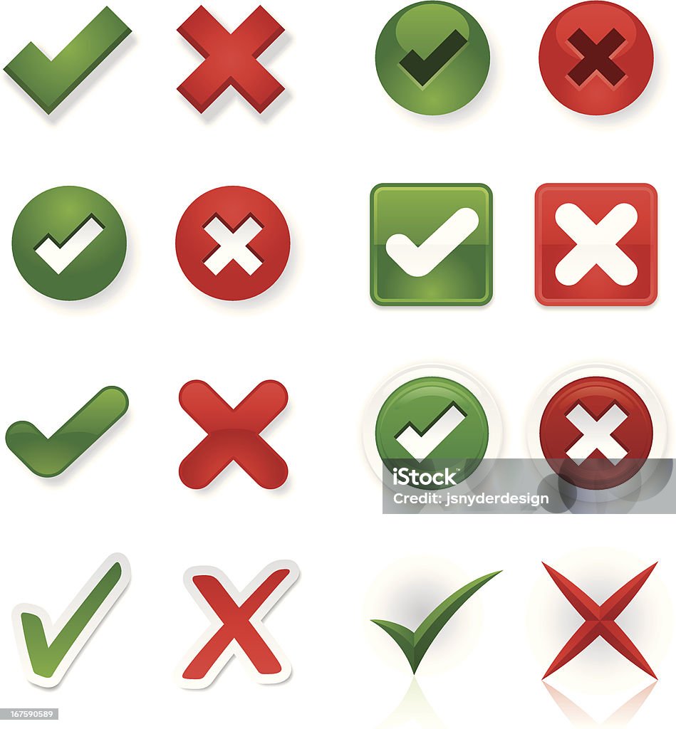 Checks and Xs Check mark and X icons. High res JPG included in download. Letter X stock vector