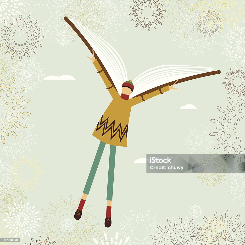 School boy flying with a book School boy using a book as wings. Metaphore for the advantages of reading. It lets your imagination take flight. Book stock vector