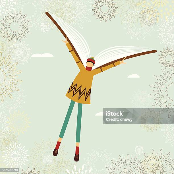 School Boy Flying With A Book Stock Illustration - Download Image Now - Book, Child, Flying