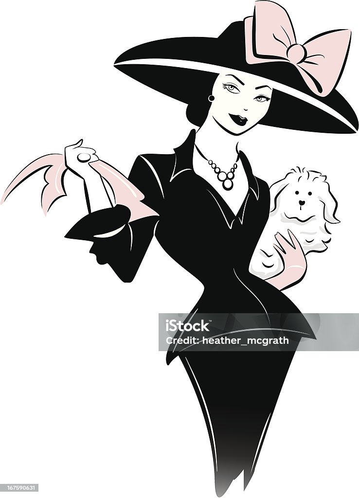 Retro woman with hat A beautiful woman wearing a hat, holding a dog. Diva - Human Role stock vector