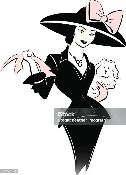 Retro Woman With Hat Stock Illustration - Download Image Now - Diva - Human Role, 1950-1959, Dog