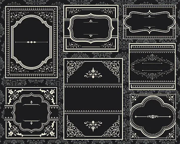 Vector illustration of A group of old black ornate vintage frames