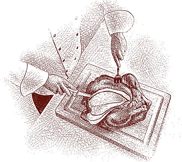 Vector illustration of Chef Slicing Turkey