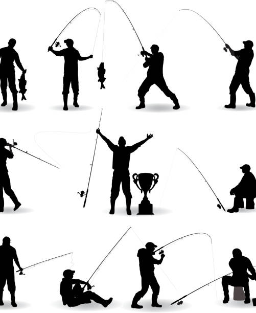 ilustrações de stock, clip art, desenhos animados e ícones de de pesca - sporting fisherman fishing recreational pursuit