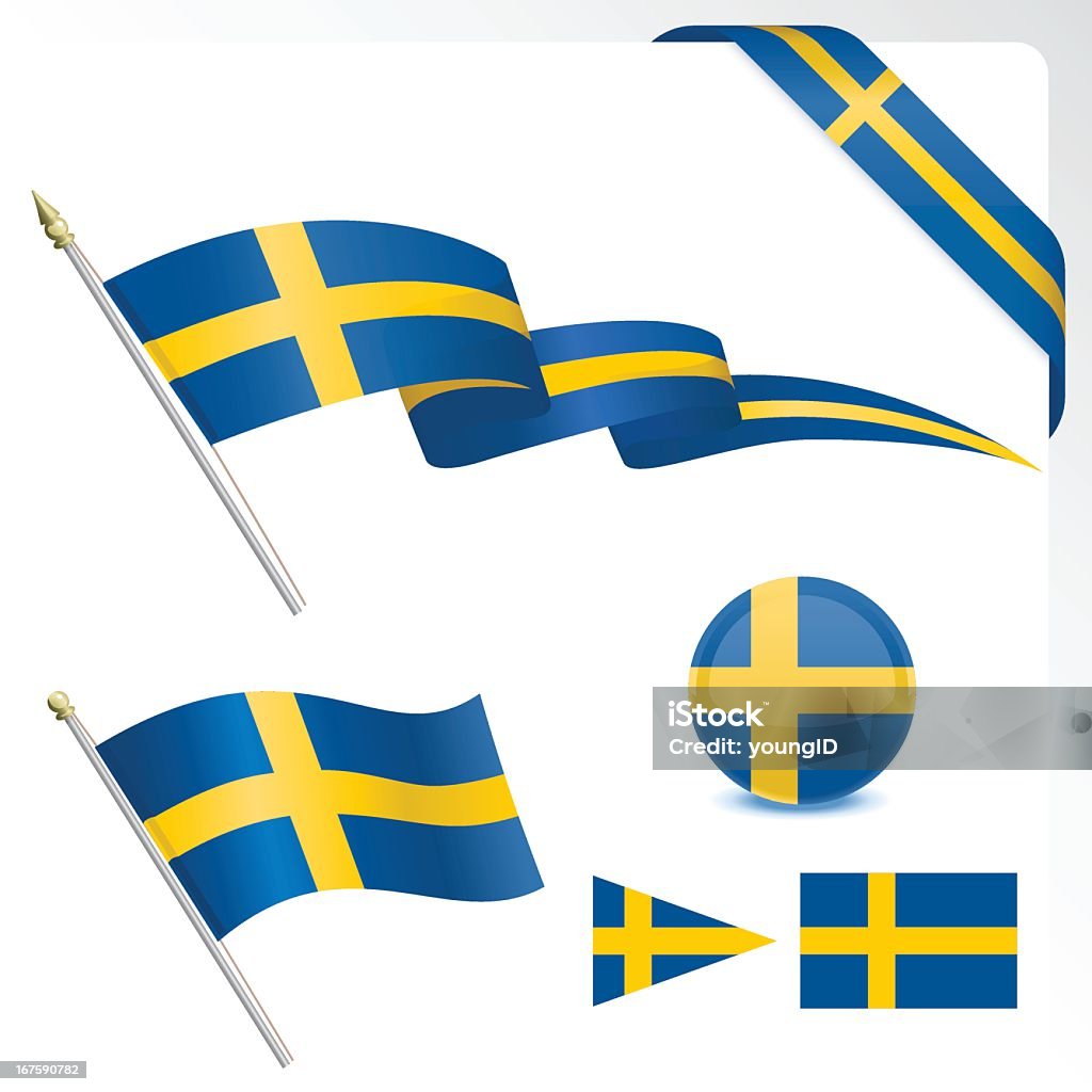 Schwedische Flagge Set - Lizenzfrei Schwedische Flagge Vektorgrafik