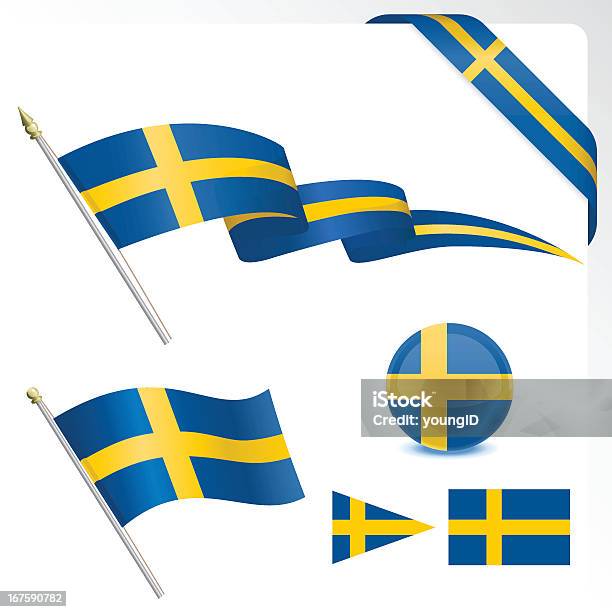 Schwedische Flagge Set Stock Vektor Art und mehr Bilder von Schwedische Flagge - Schwedische Flagge, Schweden, Wimpel