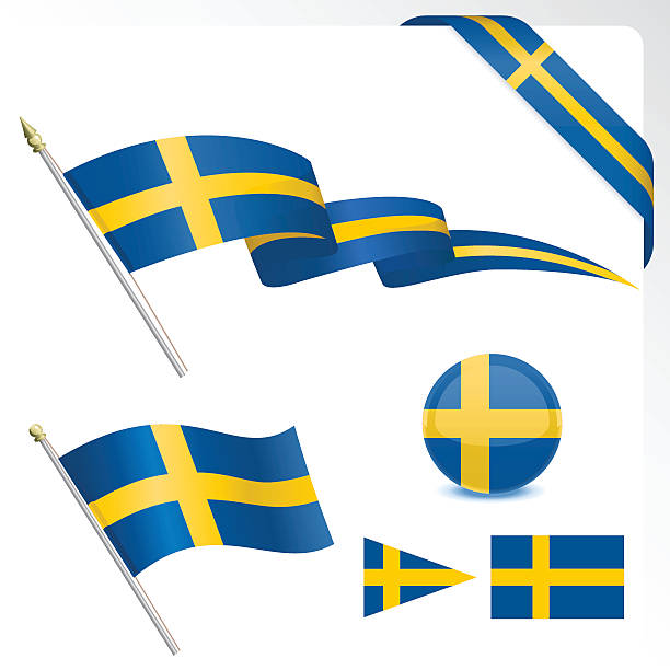 illustrations, cliparts, dessins animés et icônes de drapeau suédois ensemble - drapeau suédois