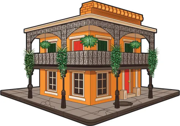 Vector illustration of French Quarter Corner Building