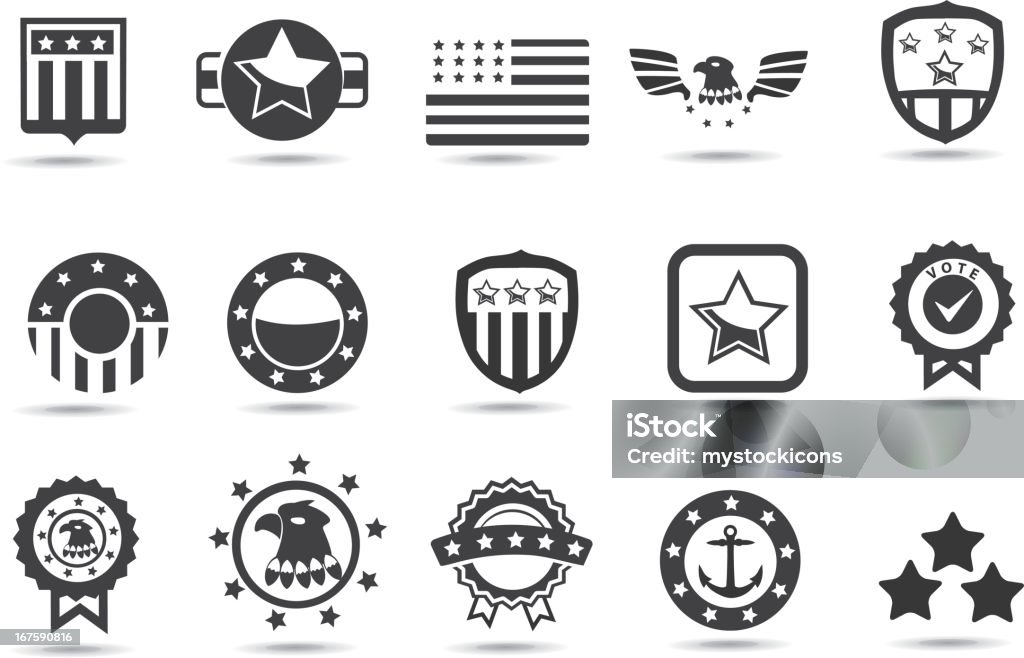 Black and white symbols of American institutions A set of royalty-free American pride and loyalty symbols. Icon Symbol stock vector