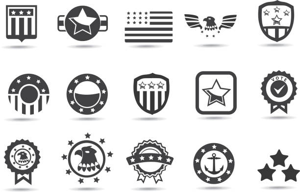 Black and white symbols of American institutions A set of royalty-free American pride and loyalty symbols. bald eagle wings spread stock illustrations