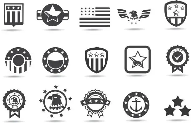 Vector illustration of Black and white symbols of American institutions