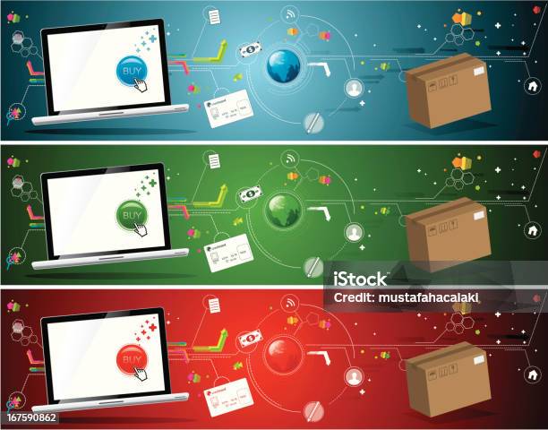 Zakupy Online - Stockowe grafiki wektorowe i więcej obrazów Baner - Baner, Biznes, Czerwony