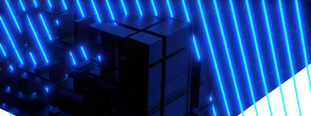 istock A cyberpunk diagonal stripe and structure isolated glowing with a blue and black elegant and modern 3D rendering image 1675908716
