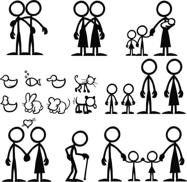 ilustrações de stock, clip art, desenhos animados e ícones de figura de palito pessoas família decalque "aberto - stickfigure