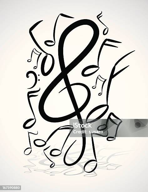 Ilustração À Mão Livre Das Notas De Música - Arte vetorial de stock e mais imagens de Nota Musical - Nota Musical, Clave de Fá, Clave de Sol
