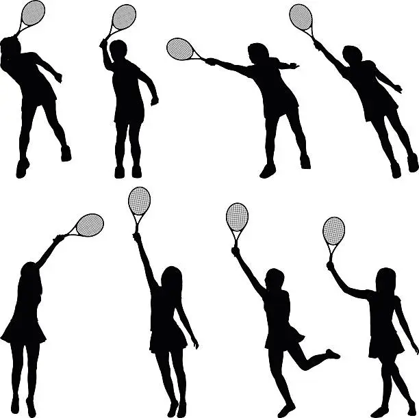 Vector illustration of Women Playing Tennis