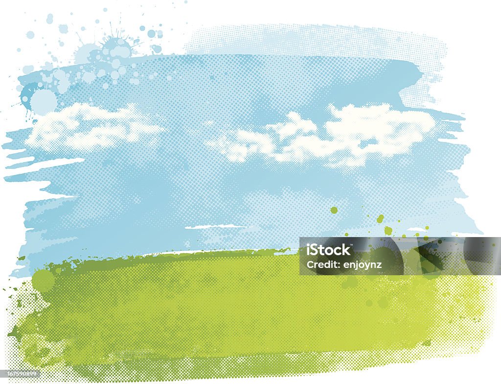 Watercolour field Abstract watercolour background design of a field with sky and clouds, using a halftone texture and paint splatters. Global colours are easily changed. Watercolor Painting stock vector