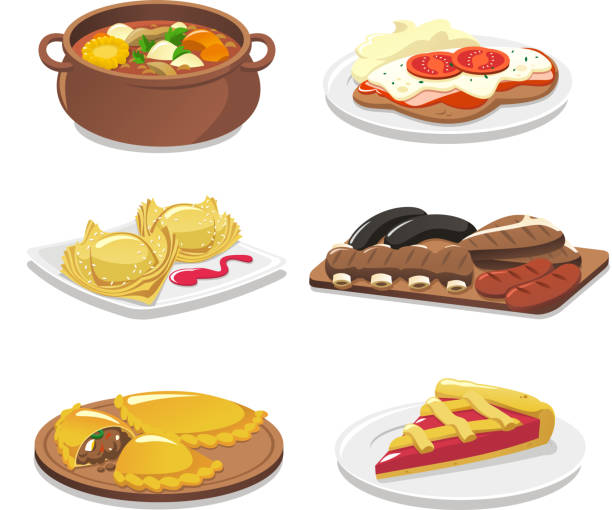 ilustraciones, imágenes clip art, dibujos animados e iconos de stock de platos argentinos - aperitivo plato de comida