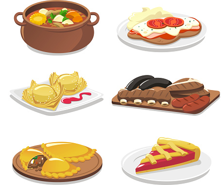 Argentine dishes vector icons set.