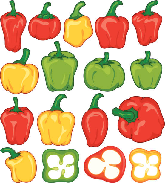 ilustrações de stock, clip art, desenhos animados e ícones de pimentos doce - pimento