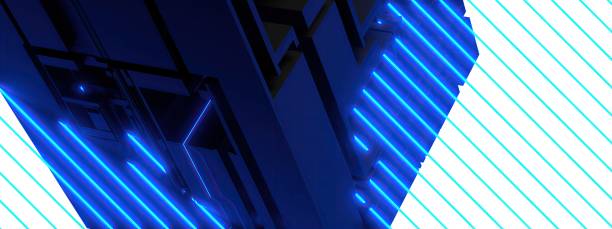 istock A cyberpunk diagonal stripe and building isolated glowing with a blue and black elegant and modern 3D rendering image 1675909581