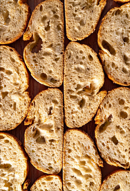 istock Bread slices in a row macro detail texture flatlay high angle view 1675910107