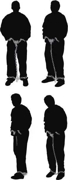 Vector illustration of Man tied in chain