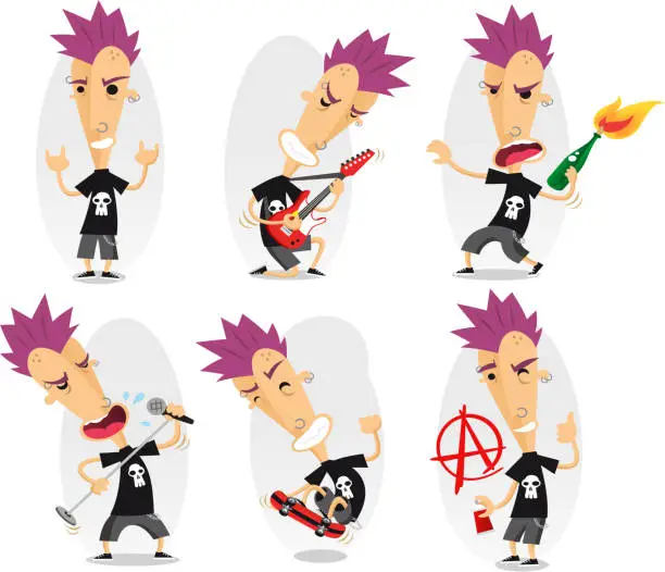 Vector illustration of punk action set