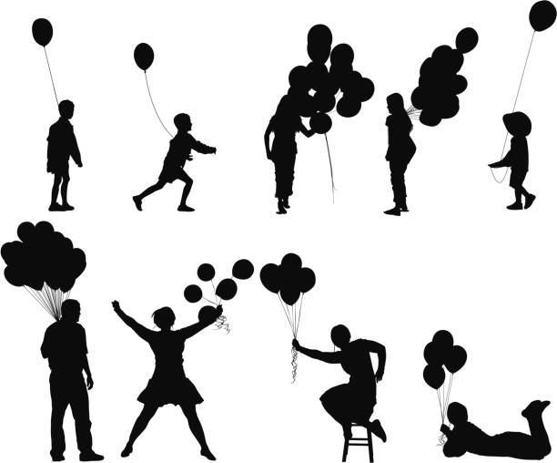 People holding balloons People holding balloons balloon silhouettes stock illustrations