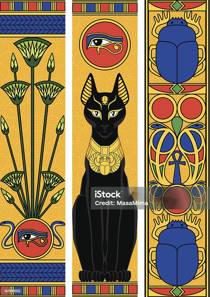 Egypt Vertical Banners Egyptian vertical banners with papyrus, Bastet and scarab. Egyptian Culture stock vector
