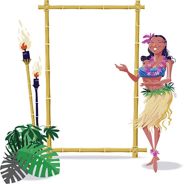 Vector illustration of Hula Dancer with Frame