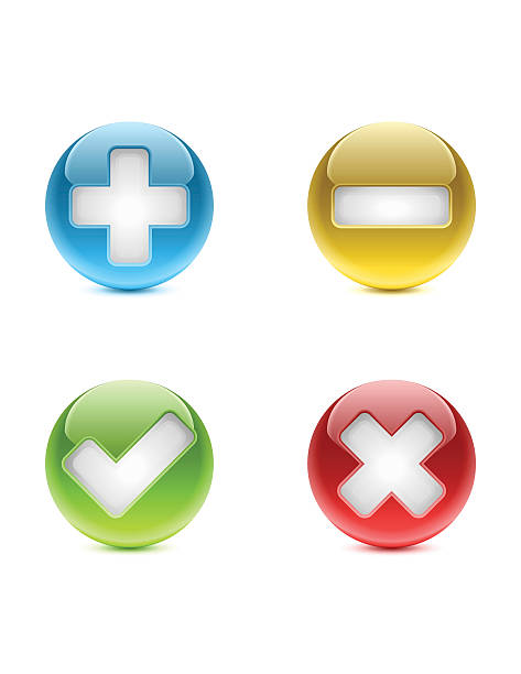 Web Buttons | Add, Substract, Approved, Denied vector art illustration