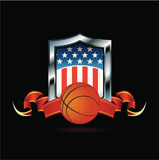 Vector illustration of Basketball emblem with red stripe