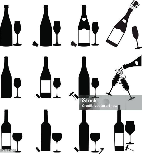 Wine Icon Set Stock Illustration - Download Image Now - Wine Bottle, Bottle, Glass - Material