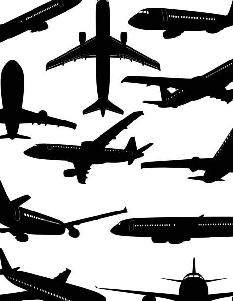 비행기 실루엣 - air vehicle airplane commercial airplane private airplane stock illustrations