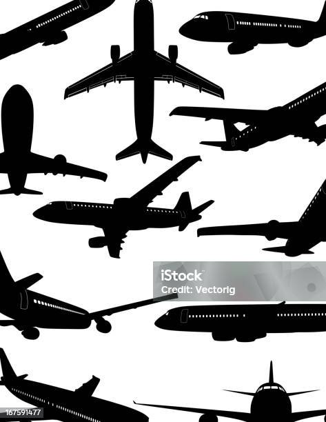 Airplane Silhouette Stock Illustration - Download Image Now - Airplane, In Silhouette, Vector