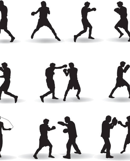 ilustrações de stock, clip art, desenhos animados e ícones de silhueta de boxe - weight class