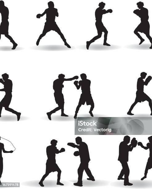 Boxing Silhouette Stock Illustration - Download Image Now - Boxing - Sport, In Silhouette, Vector