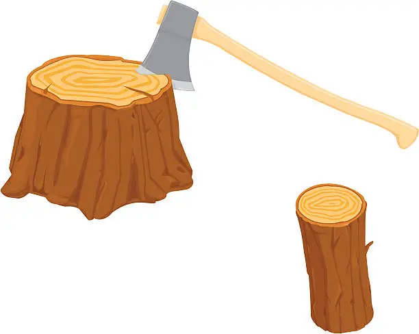 Vector illustration of Chopping Wood with an Axe